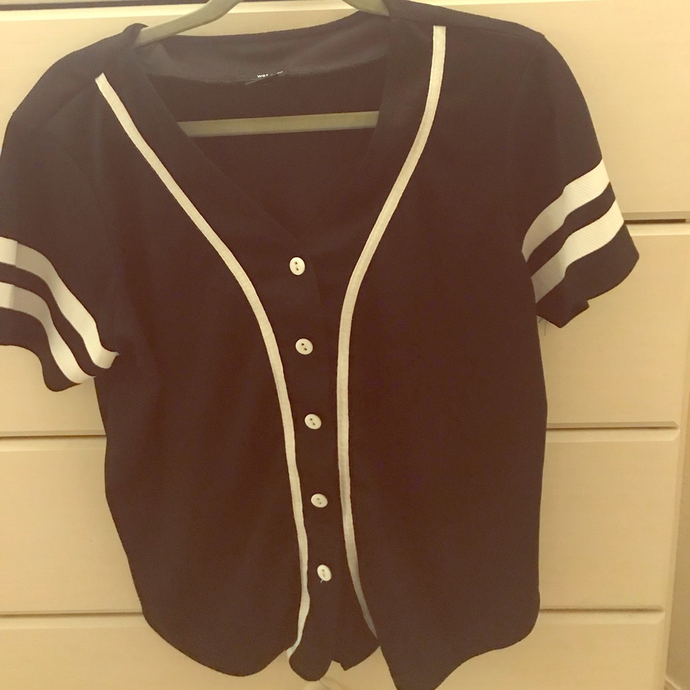 Black and white baseball tee
